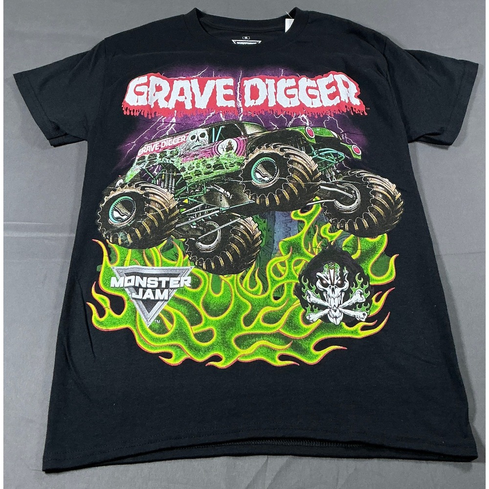 Monster Jam Grave Digger T-Shirt Mens S Black Graphic Tee Ripple Junction NEW
